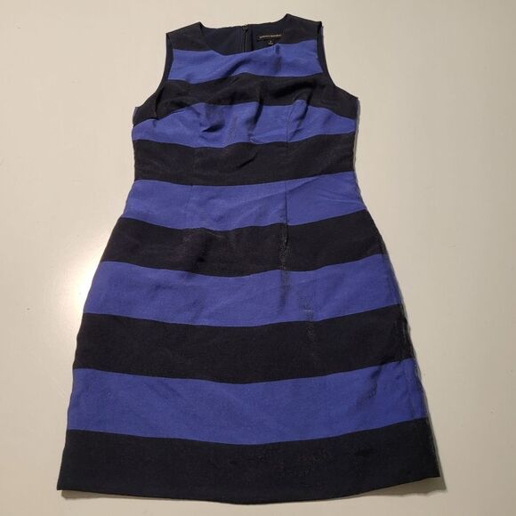 POCKETS SHIMMER BANANA REPUBLIC BLUE BLACK STRIPES CAREER SHEATH DRESS 2 SMALL - Picture 9 of 10